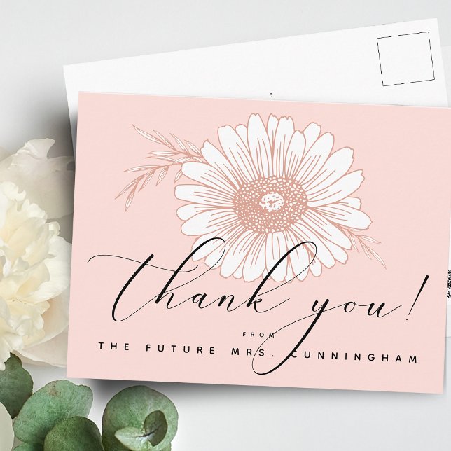 Pink Script Flower Bridal Shower Thank You Postcard (Creator Uploaded)