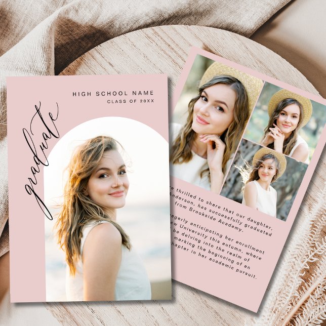 Pink Script Graduate Photo Graduation  Invitation (Creator Uploaded)
