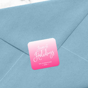 Pink Script Happiest Holidays Holiday Square Sticker