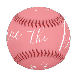 Pink Script Heart Save the Dates Baseball
