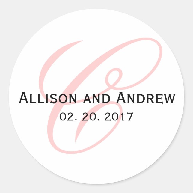 Pink Script Initial C Monogram Wedding Favour Classic Round Sticker (Front)