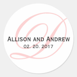 Pink Script Initial D Monogram Wedding Favour Classic Round Sticker