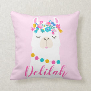 Pink Script Llama Monogram Bedroom Cushion