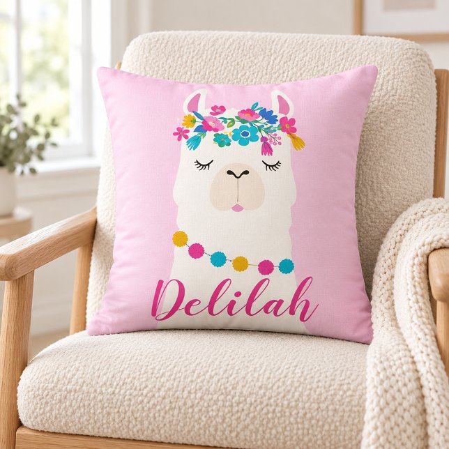 Pink Script Llama Monogram Nursery Cushion (Creator Uploaded)