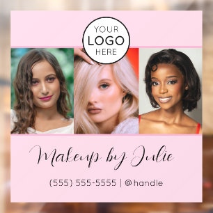 Pink Script Logo and Three Photo Makeup Studio Window Cling
