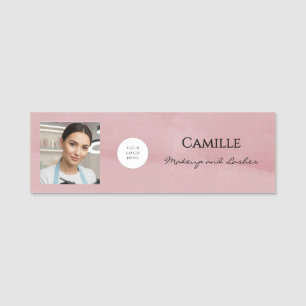 Pink Script Logo Photo Makeup and Lash Name Tag