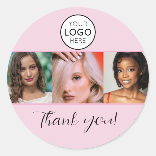 Pink Script Logo Photo Makeup Studio Thank You Classic Round Sticker (Front)