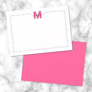 Pink Script Minimalist Border Name Monogram Card
