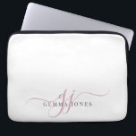 Pink Script Monogram Initials Minimalist  Laptop Sleeve<br><div class="desc">A chic modern stylish pink script initials monogram on white,  with a dramatic script initial with swashes and your full name in a modern serif type.</div>