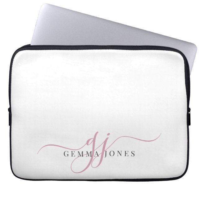 Pink Script Monogram Initials Minimalist  Laptop Sleeve (Front)