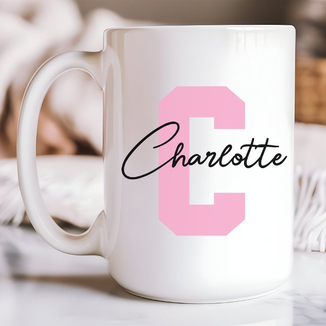 Pink Script Monogram Mum Mother’s Day Girls Custom Coffee Mug (pink custom mug, personalized name mug, initial name mug, custom mom mug, Mother’s Day gift, mom diy)