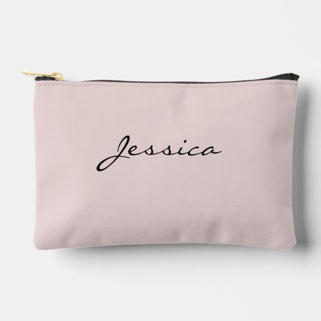 Pink Script Name Minimal Modern Travel Cosmetic Accessory Pouch (Front)