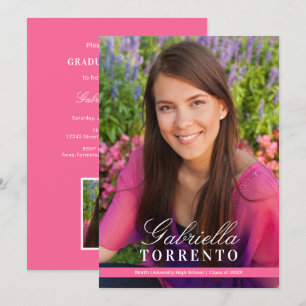 Pink Script Name Photo Graduation Party Invitation