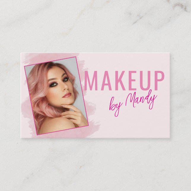 Pink Script Photo Makeup  Business Card (Front)