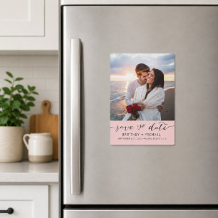 Pink Script Photo Save the Date Magnetic Invitation