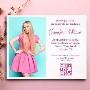 pink script qr code photo graduation invitation flyer