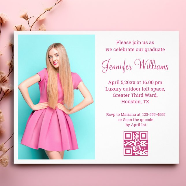 pink script qr code photo graduation invitation  flyer (Creator Uploaded)