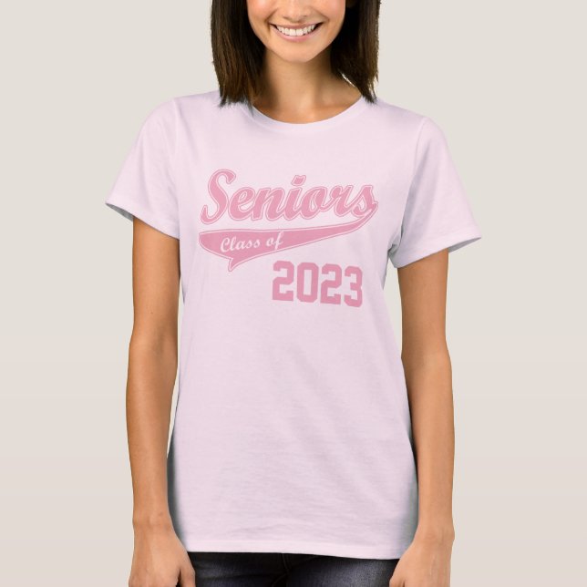 Pink Script Seniors Girls Class of 2023 Graduation T-Shirt (Front)