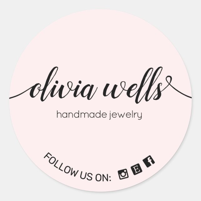 Pink  Script Signature  Social Media Classic Round Sticker (Front)