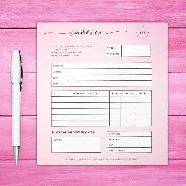 Pink Script Small Business Sales Invoice Receipt Notepad (Creator Uploaded)