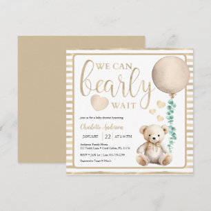 Pink Script Teddy Bear Bearly Wait Baby Shower Invitation
