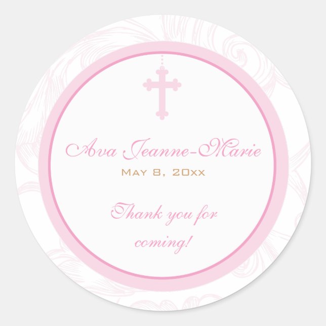 Pink Scroll Cross Address Label/Favour Sticker (Front)