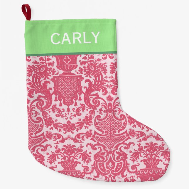 Pink Scroll Pattern Large Christmas Stocking (Front)