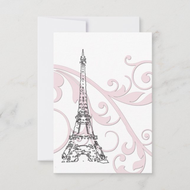 Pink Scrolls and Eiffel Tower Invitation (Front)