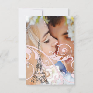 Pink Scrolls and Eiffel Tower Invitation