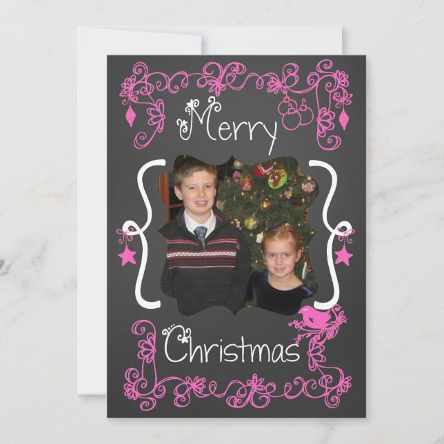 Pink Scrolls Customised Photo Holiday Card (Front)