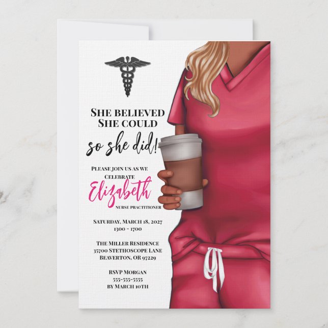 Pink Scrub Medical School Graduation Invitation (Front)