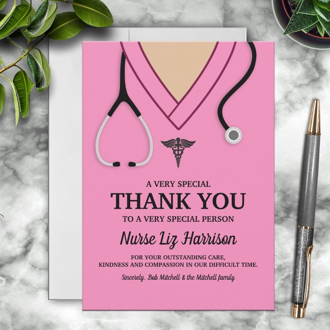 Pink Scrubs Nurse Thank You Card (Creator Uploaded)