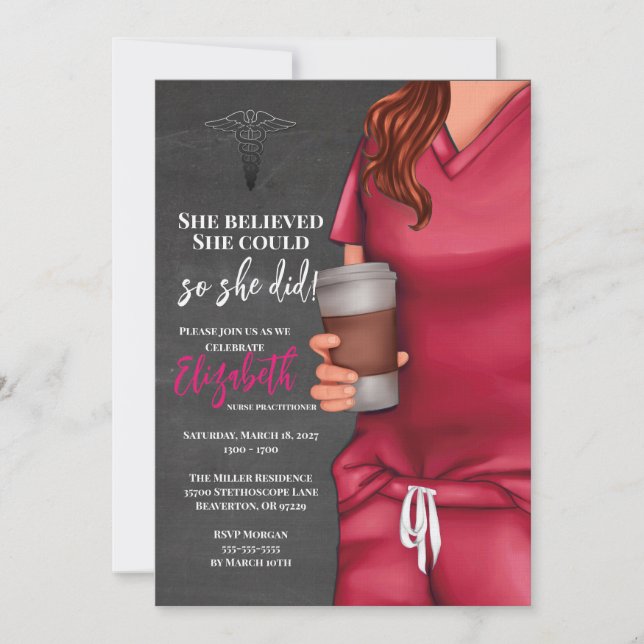 Pink Scrubs Nursing School Graduation Invitation (Front)