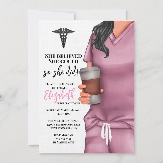 Pink Scrubs Nursing School Graduation Invitation (Front)
