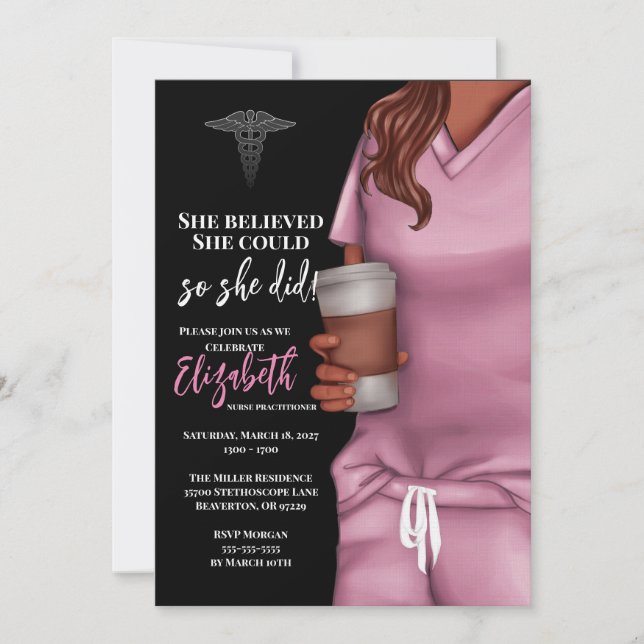 Pink Scrubs Nursing School Graduation Invitation (Front)