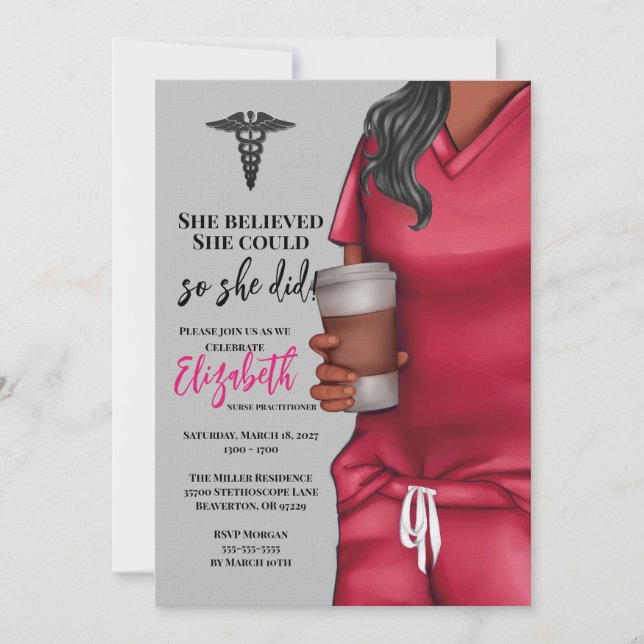 Pink Scrubs Nursing School Graduation Invitation (Front)