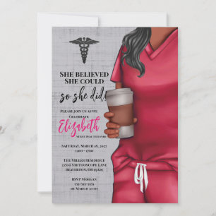 Pink Scrubs Nursing School Graduation Invitation