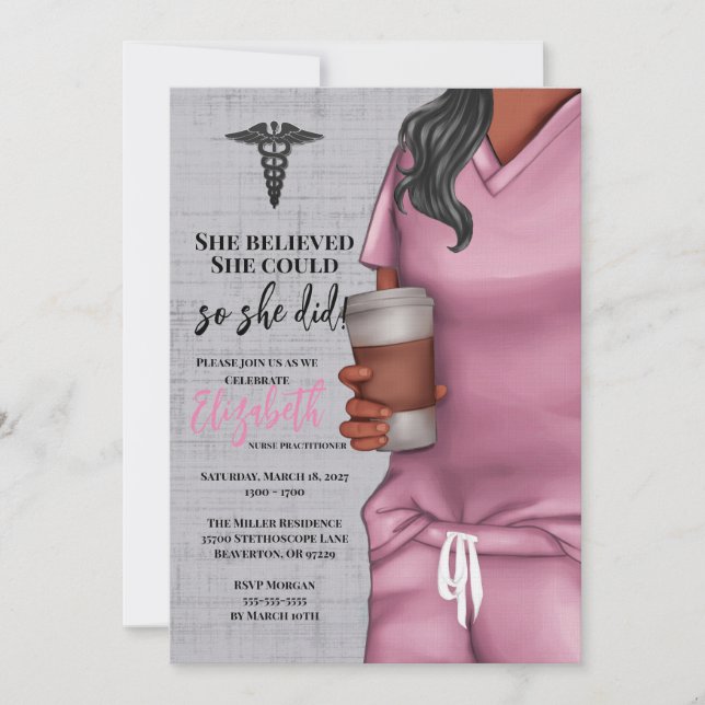 Pink Scrubs Nursing School Graduation Invitation (Front)