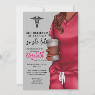 Pink Scrubs Nursing School Graduation Invitation
