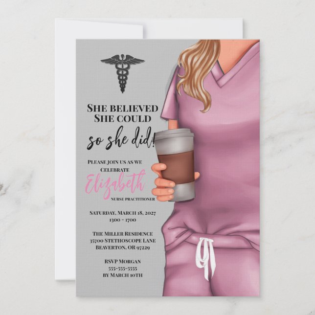 Pink Scrubs Nursing School Graduation Invitation (Front)