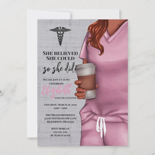 Pink Scrubs Nursing School Graduation Invitation (Front)