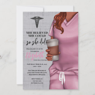 Pink Scrubs Nursing School Graduation Invitation