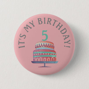 Pink Sea Foam Green Birthday Cake Age Button
