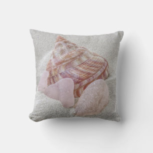 Pink sea glass and seashell - pillow