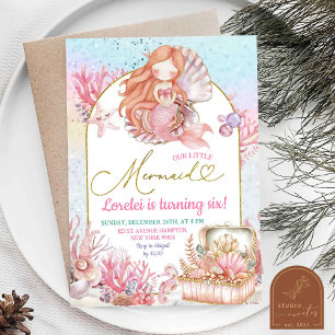 Pink Sea Little Mermaid Birthday Girl Invitation