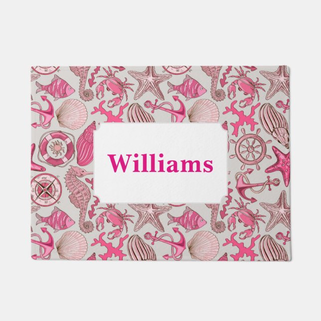 Pink Sea Pattern | Add Your Name Doormat (Front)
