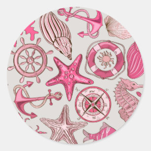 Pink Sea Pattern Classic Round Sticker