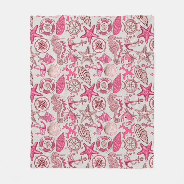 Pink Sea Pattern Fleece Blanket (Front)