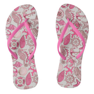 Pink Sea Pattern Flip Flops