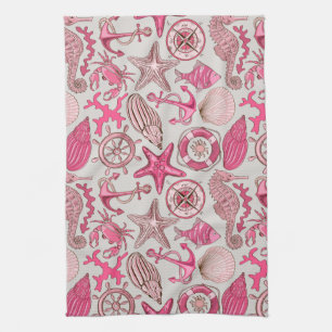 Pink Sea Pattern Tea Towel